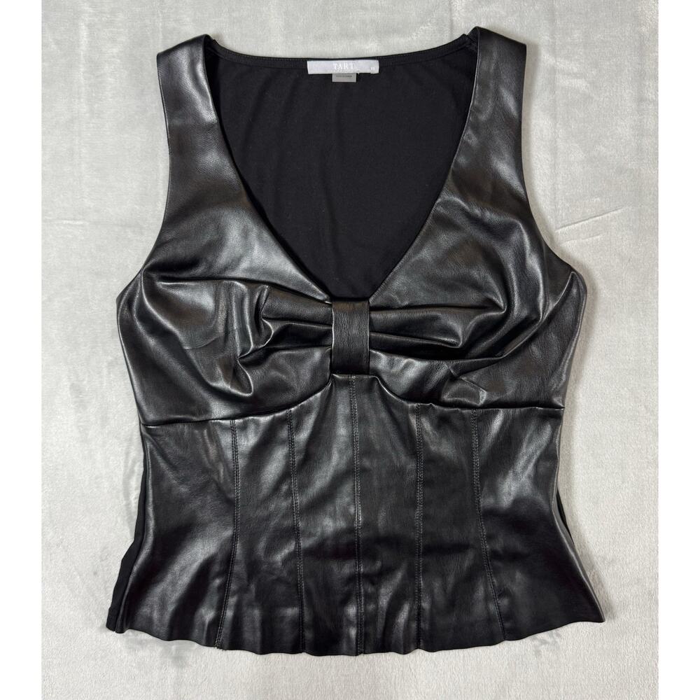 Tart Collections Faux Leather Bow Corset Tank Top Black Stretch Back XS
